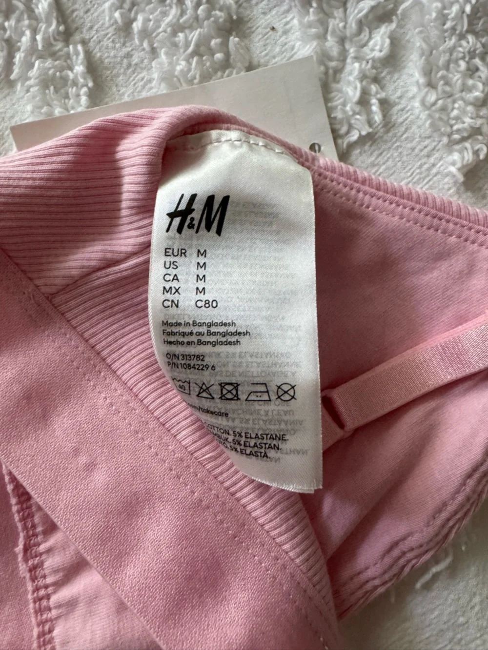 H & M Triangle Bra Top Ribbed Cotton Lined Pink Size M NWT - Picture 4 of 5